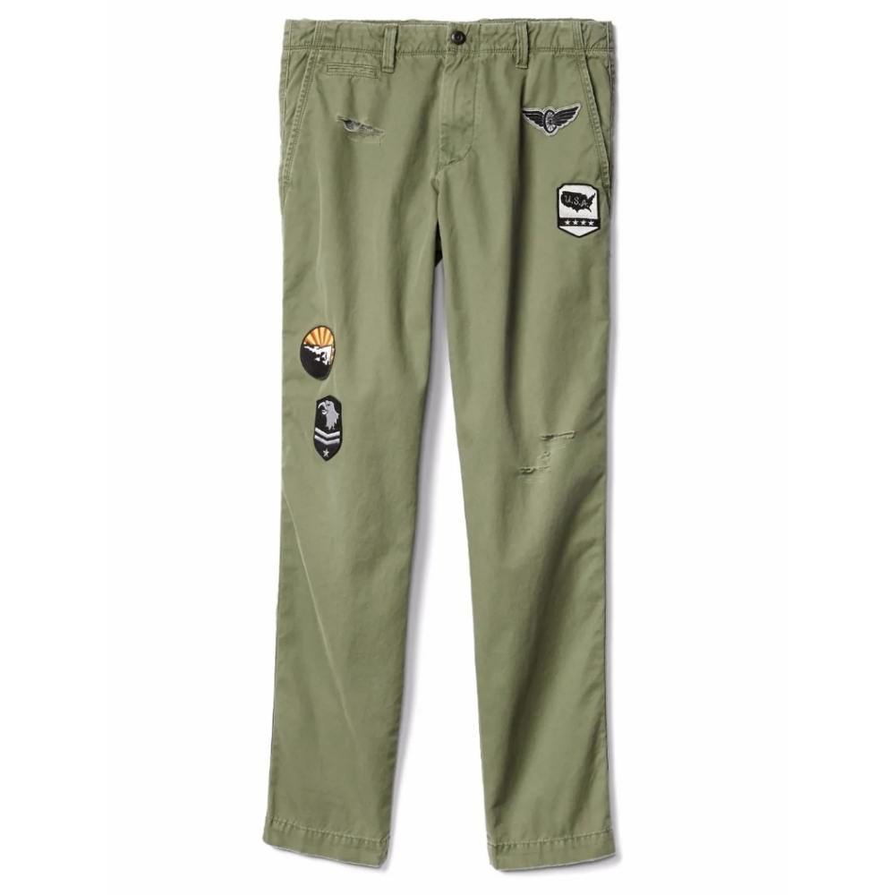 GAP Military Army Green Patches Slim Chino Utility Distressed Pants 30x30